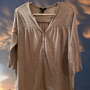 H&M Woman's Gray Button Up V-Neck Top